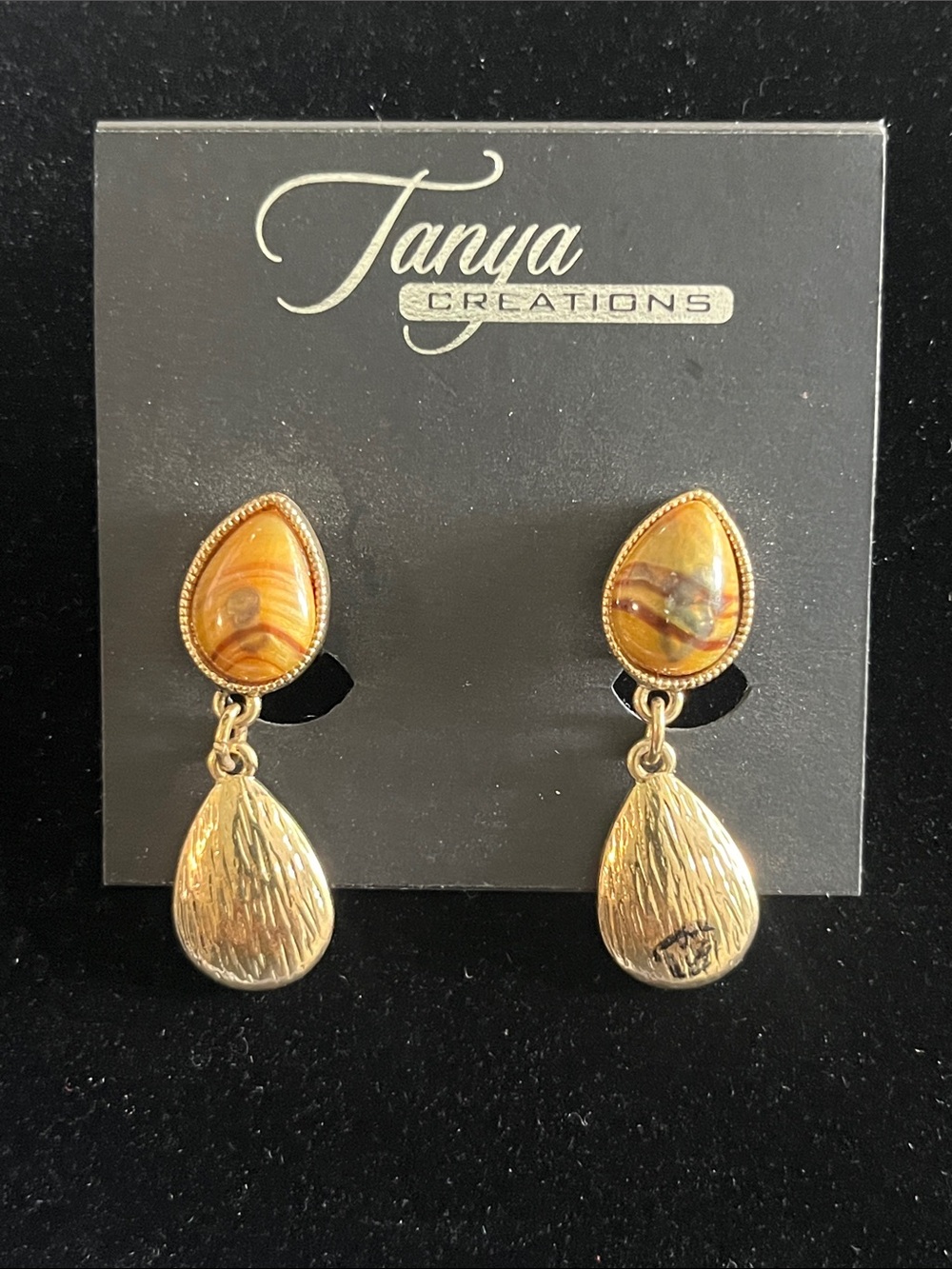 Gold-Tone Stone Teardrop Dangle Earrings -